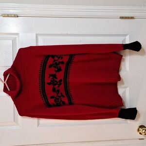 Vintage Evan Picone Red Turtleneck Black Roses Sz.L GUC